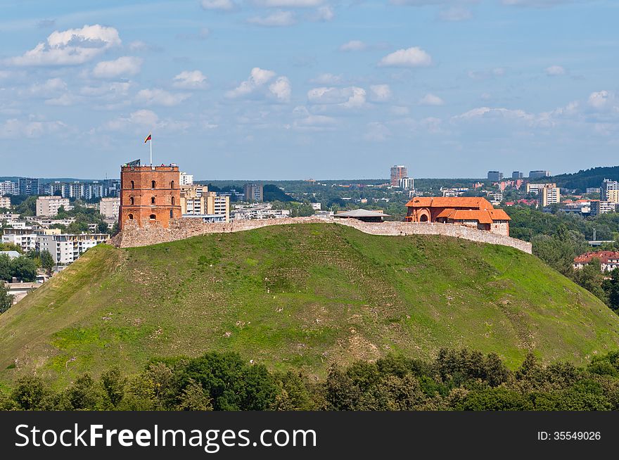 Gediminas Castle on the hill in Vilnius, Lithuania.