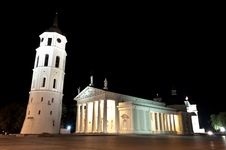 Vilnius Cathedral Square By Night Stock Photo Vilnius Cathedral Square By Night Stock Photo