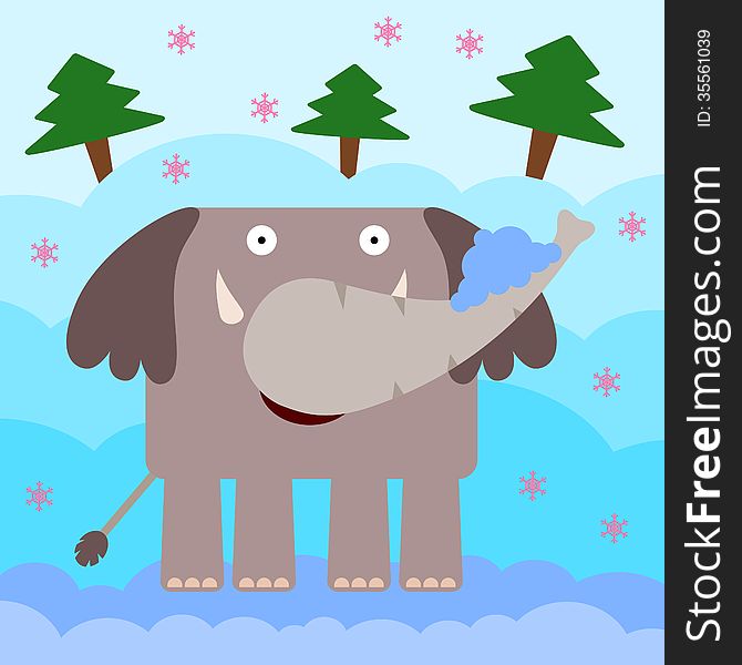Illustration of an elephant with snow on it's nose. Illustration of an elephant with snow on it's nose