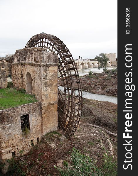 Ancient water mill on Guadalquivir river in Cordoba, Spain