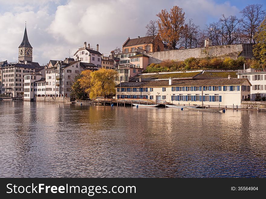Zurich, Switzerland - the Limmat river in autumn. Zurich, Switzerland - the Limmat river in autumn