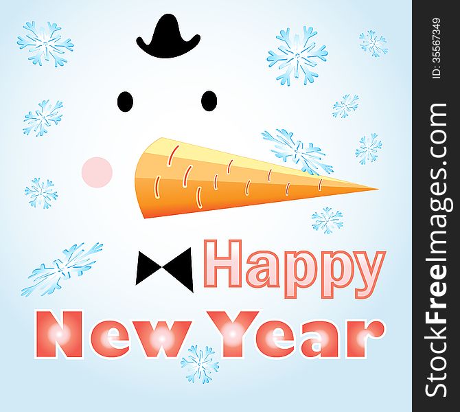 New Year graphics card with a snowman and snowflakes. New Year graphics card with a snowman and snowflakes