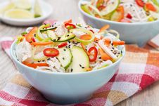 Delicious Thai Salad With Vegetables, Noodles And Chicken Stock Photo