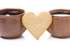 Two Cups Of Coffee And Cookies In The Shape Of Hearts Stock Photo Two Cups Of Coffee And Cookies In The Shape Of Hearts Stock Photo