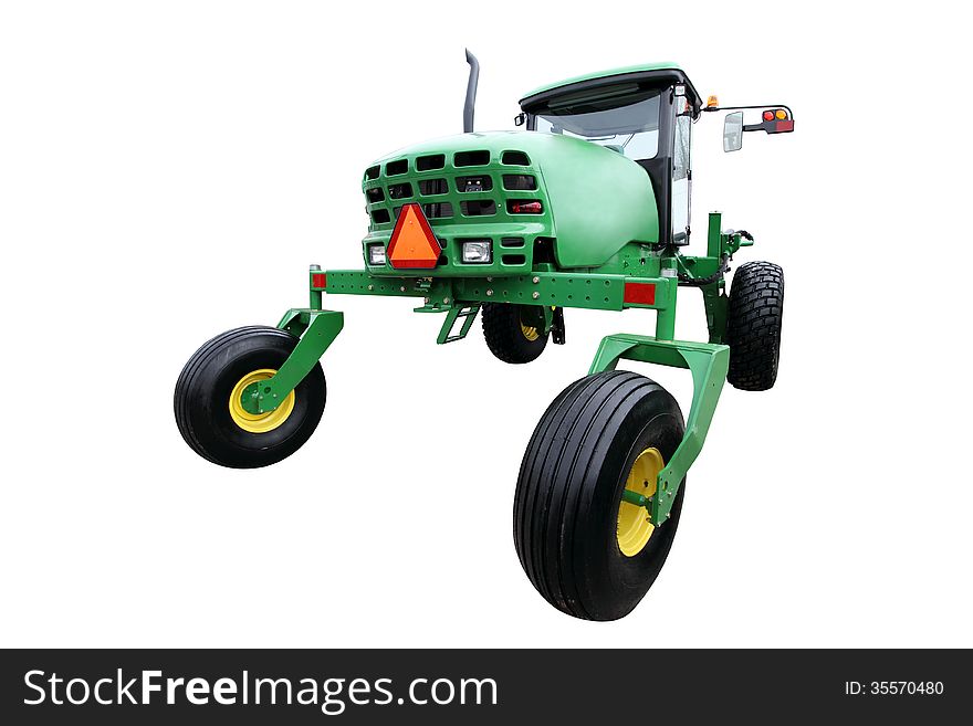 Green tractor isolated on a white background