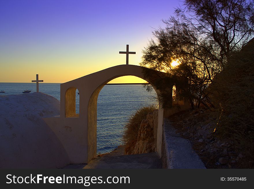 Beautiful view through the arches,Santorini