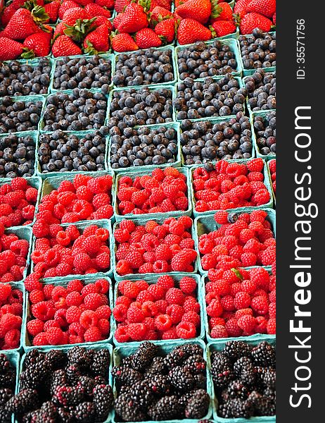 Fresh colorful berries on display at market. Fresh colorful berries on display at market