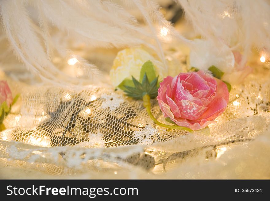 Pink Roses On White Lace