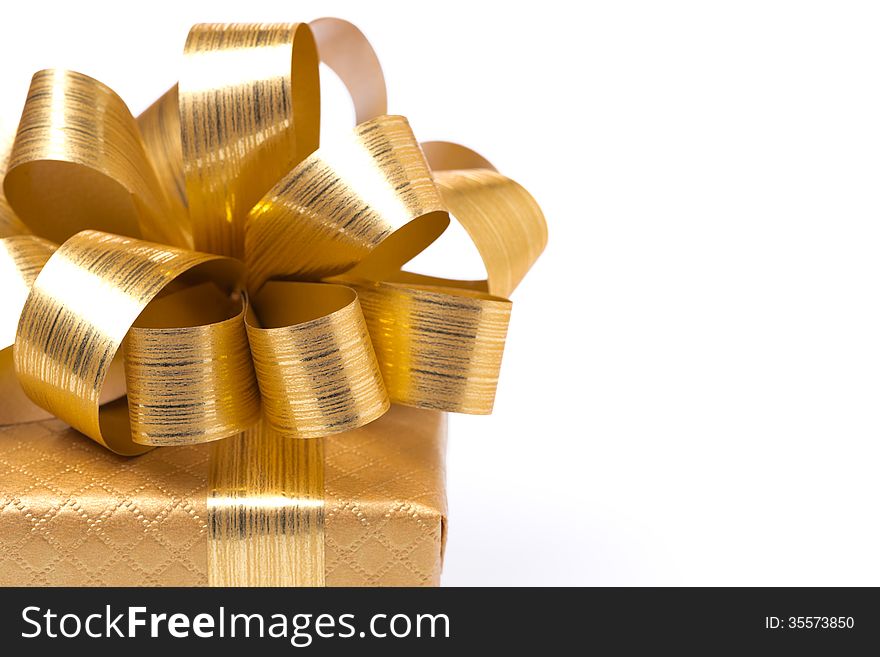 Part Of The Golden Gift Box, Close-up, Selective Focus, Isolated