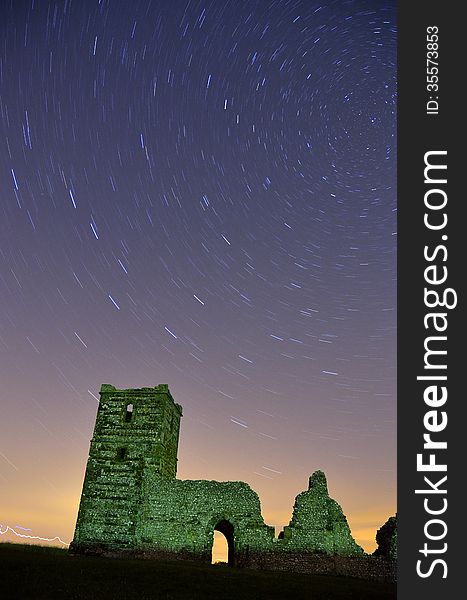 Startrail at knowlton church dorset england. Startrail at knowlton church dorset england