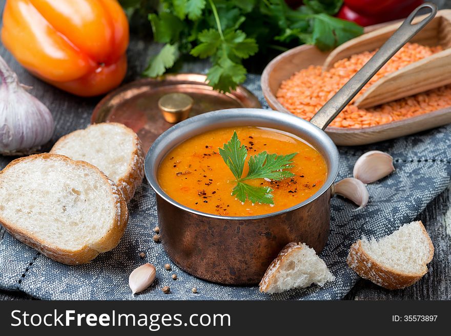 Red Lentil Soup With Pepper And Spices