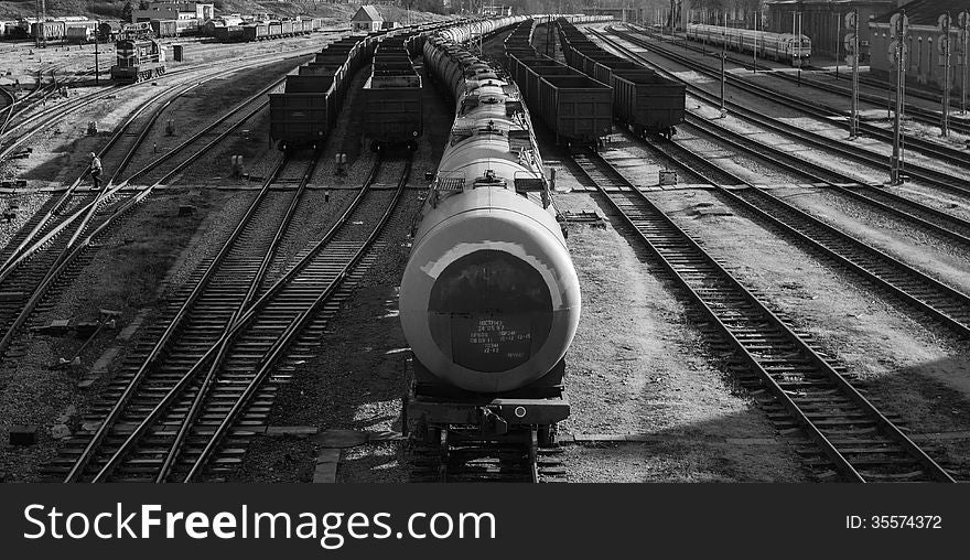 Train station in black-and-white. Train station in black-and-white