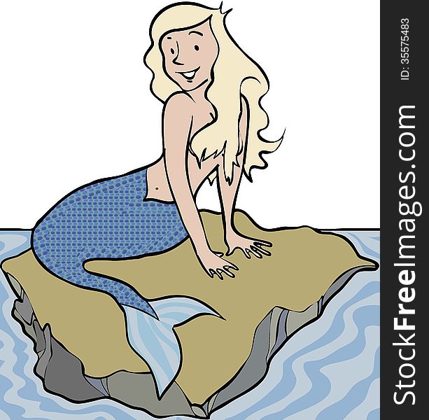 Young mermaid lying on rock in the sea