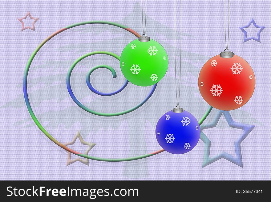 Christmas computer design with ornaments and spiral shape. Christmas computer design with ornaments and spiral shape