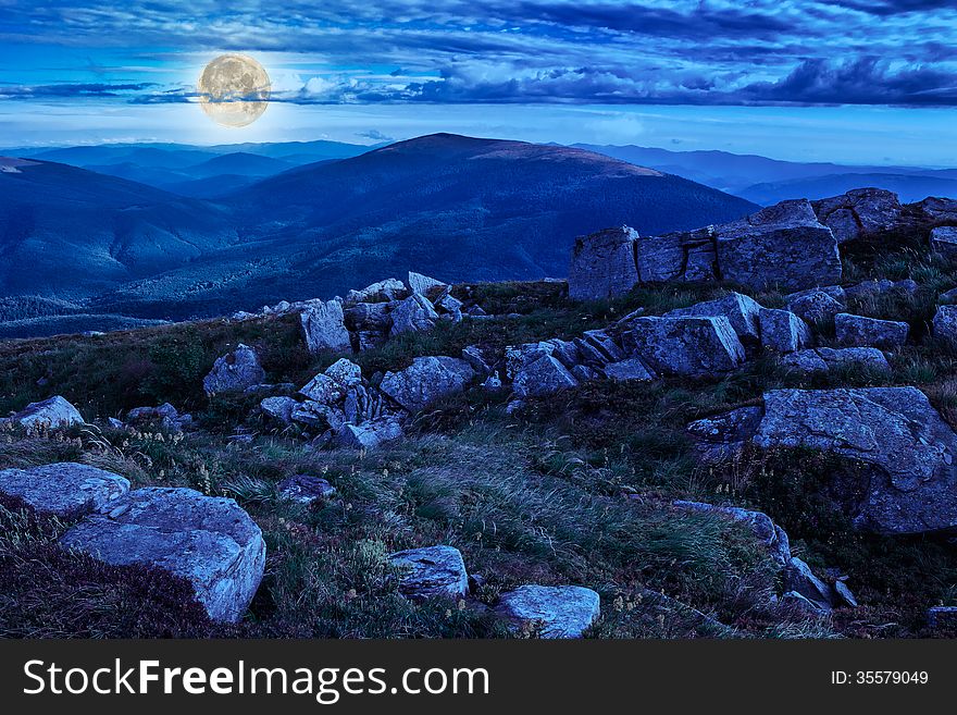 Valley with stones on the mountain top light. Valley with stones on the mountain top light