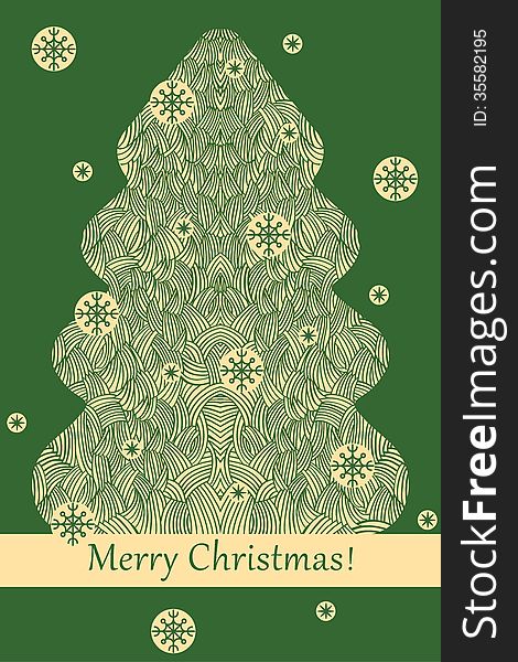 Аbstract Christmas tree with snow.Greeting card