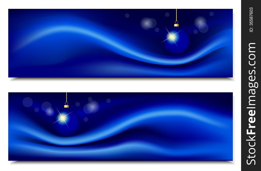 Blue horizontal backgrounds with silk and Christmas ball. Blue horizontal backgrounds with silk and Christmas ball