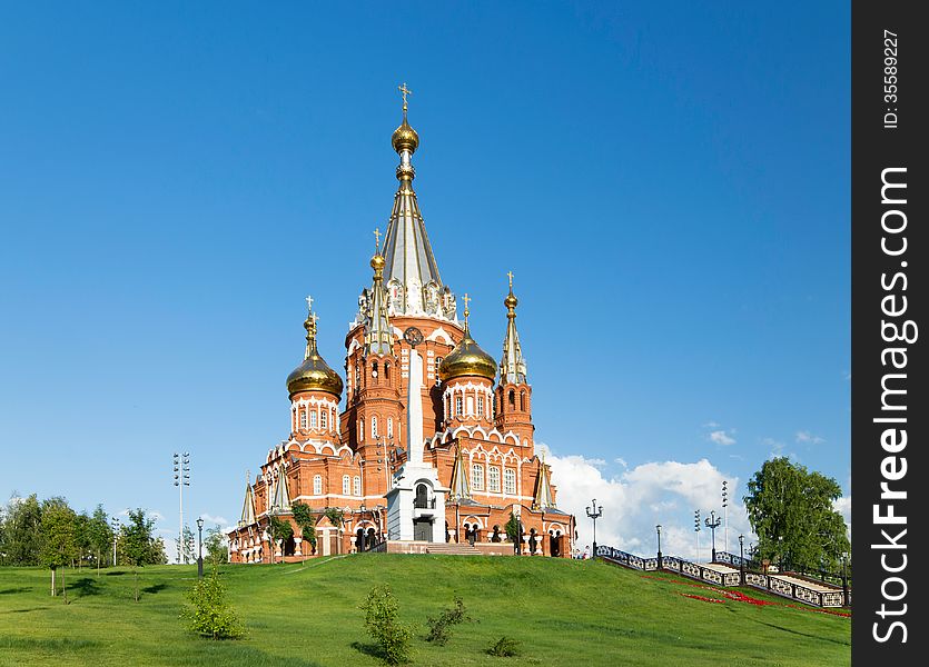 Saint Michael's Cathedral is the main Orthodox church of Udmurtia in Russia. It is rebuilt in 2007 in Izhevsk. Saint Michael's Cathedral is the main Orthodox church of Udmurtia in Russia. It is rebuilt in 2007 in Izhevsk.