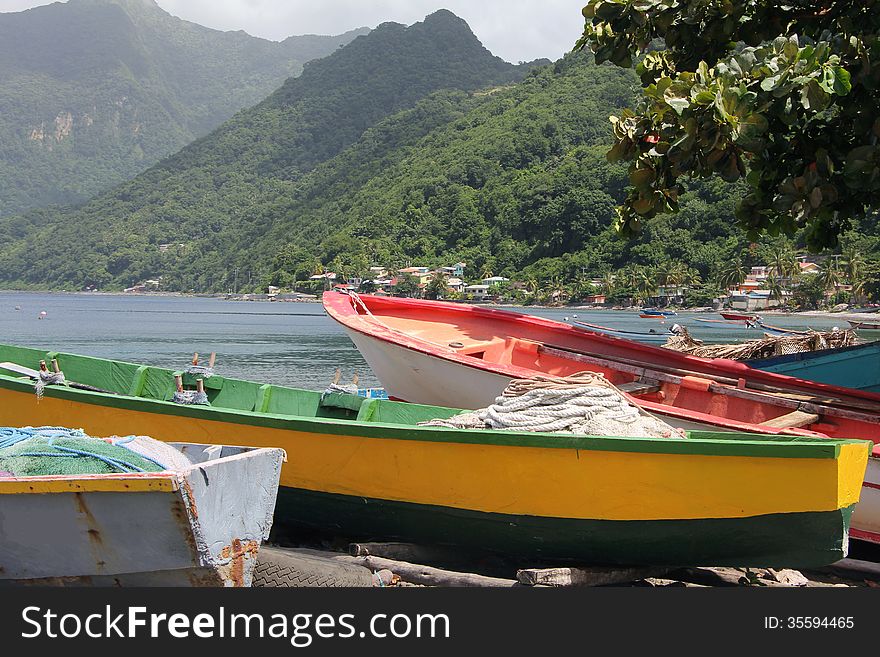 Taken in Scotts Head Marine sanctuary on the island of Dominica in the Caribbean. The fishing boats are traditional. Taken in Scotts Head Marine sanctuary on the island of Dominica in the Caribbean. The fishing boats are traditional.