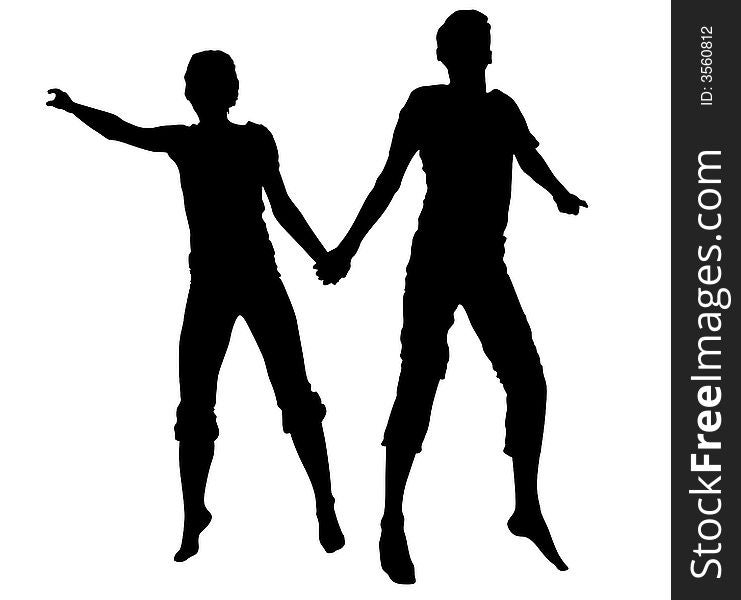 Vector jumping couple silhouette on white