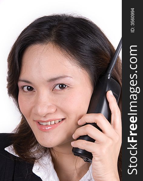 Business girl on the phone over a white background