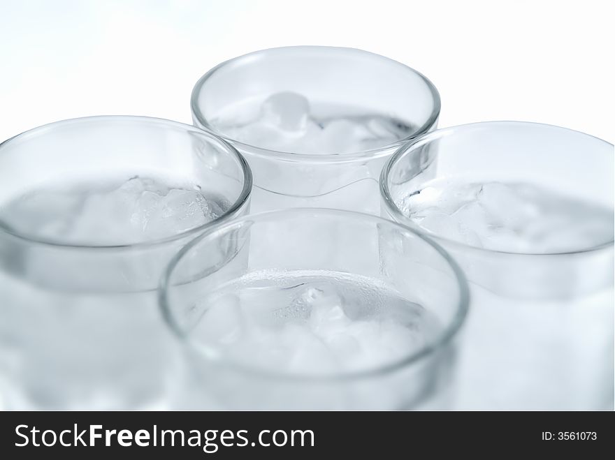 High Key of 4 Glasses of Ice water