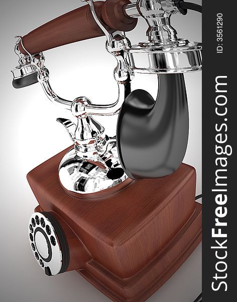 Rendered 3d model of wooden retro phone. Rendered 3d model of wooden retro phone