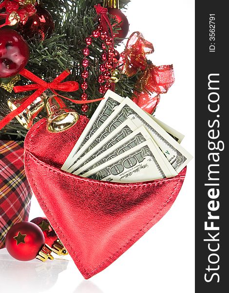 Decorated Christmas tree with money gift-glowing traditional winter holiday symbol