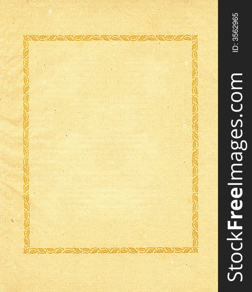 Old grunge, stained yellowed paper with yellow frame. Old grunge, stained yellowed paper with yellow frame