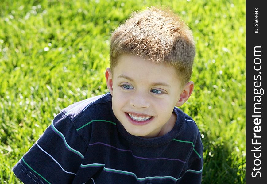 Little curious boy sitting on a grass. Little curious boy sitting on a grass