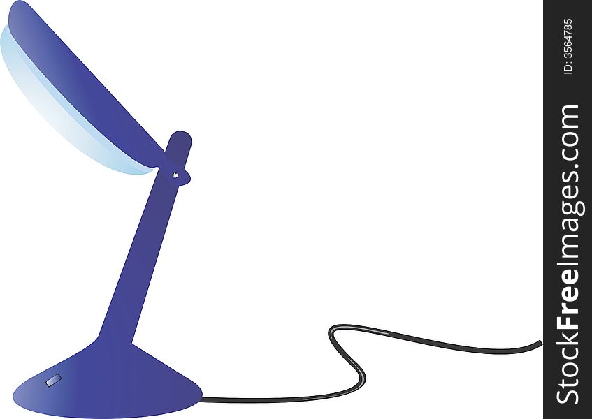 Illustration of a blue table lamp with height adjuster and a wire