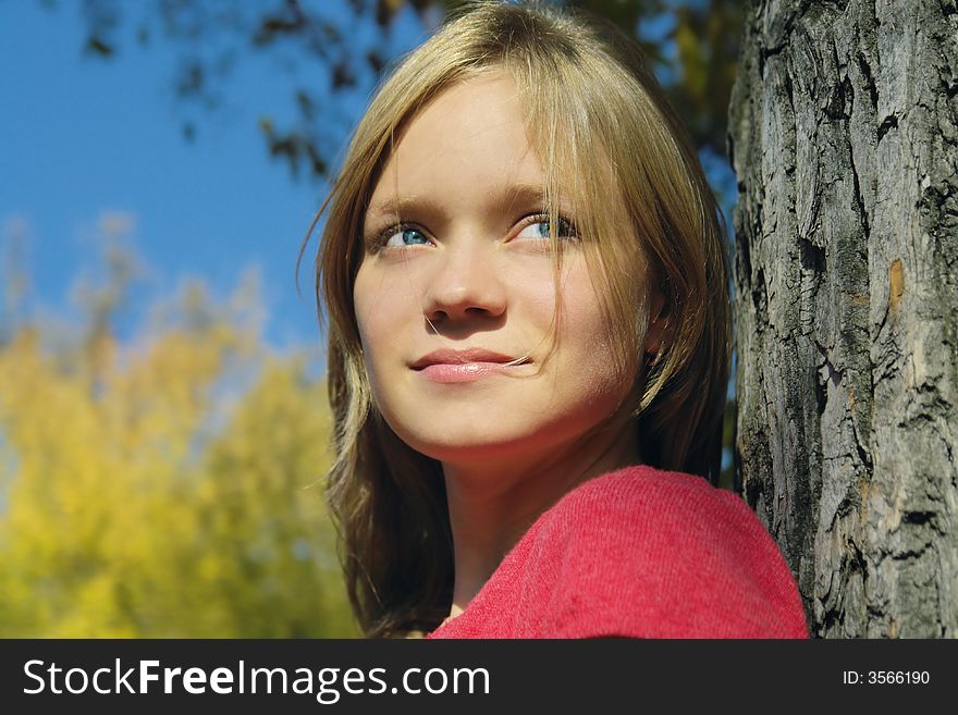 Attractive girl on the autumn background