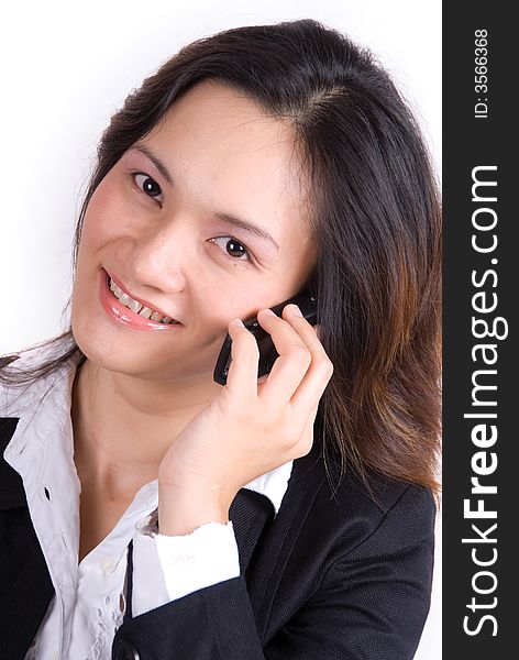 Business girl on the phone over a white background