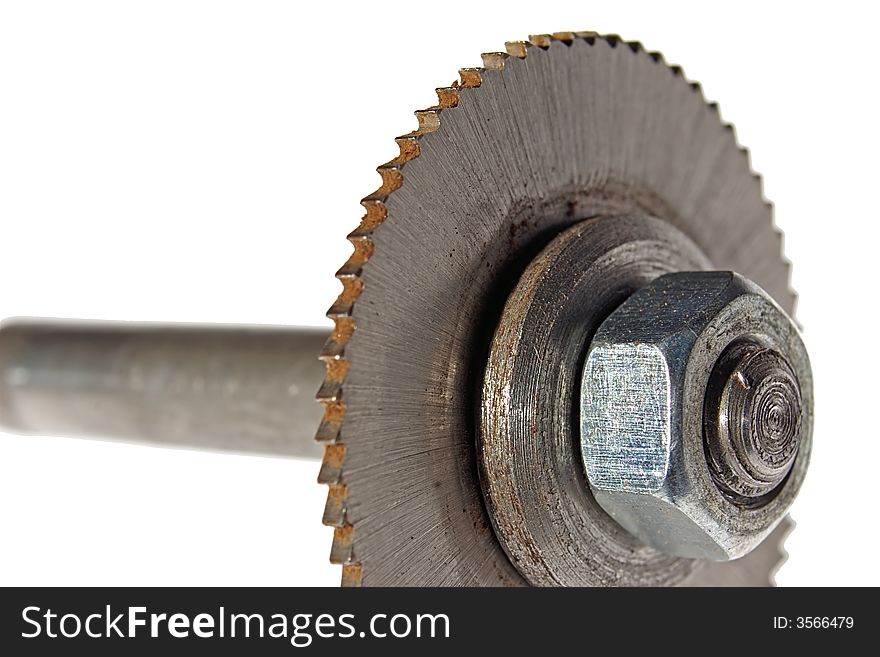 The industrial metal cutting tool, separately on a white background close up. The industrial metal cutting tool, separately on a white background close up