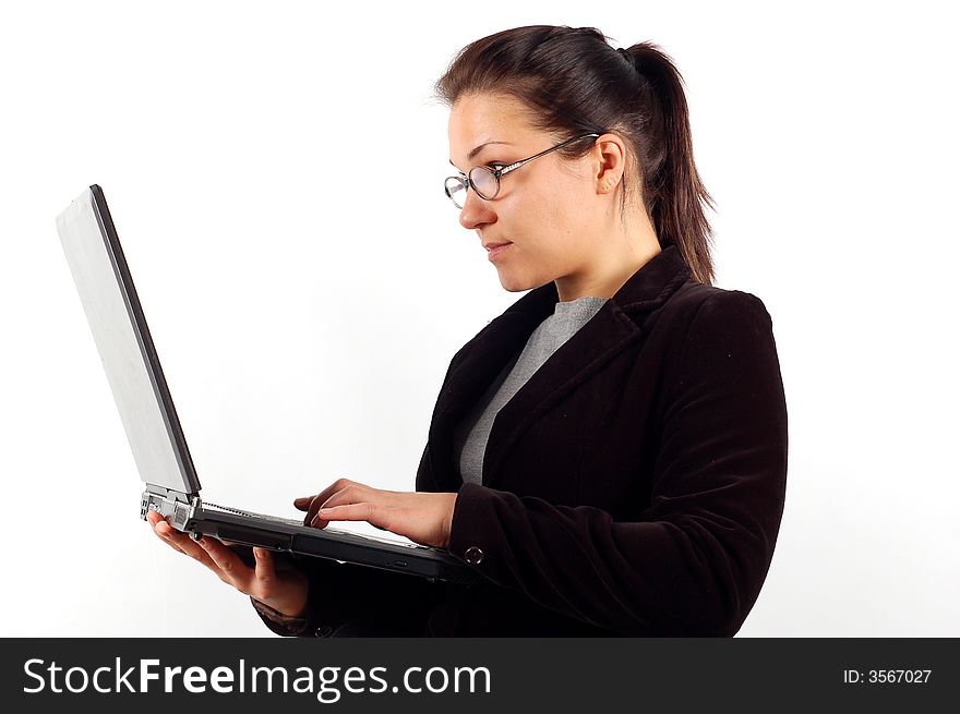 Attractive woman with laptop isolated on white background. Attractive woman with laptop isolated on white background