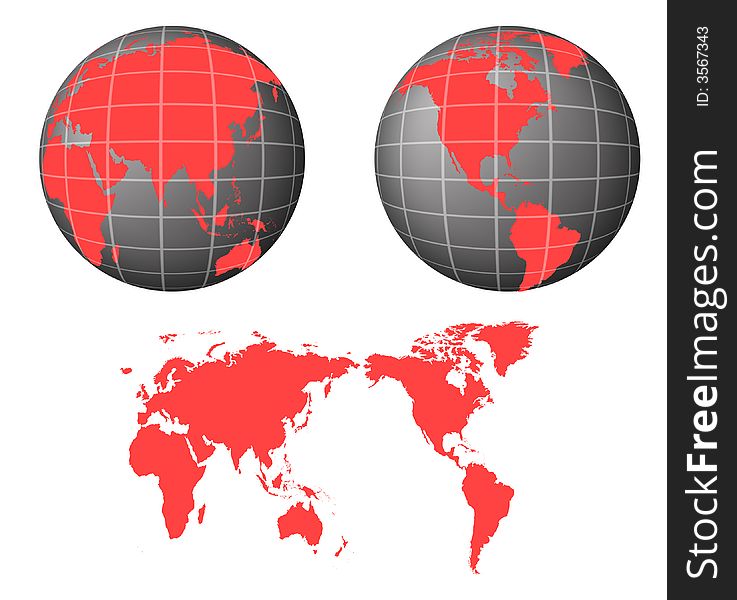 The world map of two parts of earth. The world map of two parts of earth