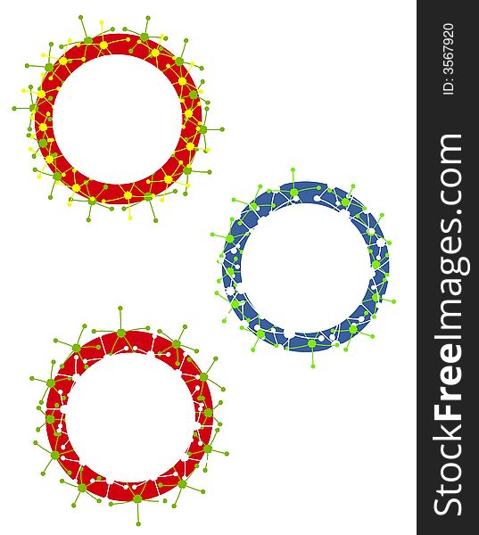 A clip art illustration of your choice of 3 christmas ornament frames featuring star patterns in red, green, blue and white isolated. A clip art illustration of your choice of 3 christmas ornament frames featuring star patterns in red, green, blue and white isolated