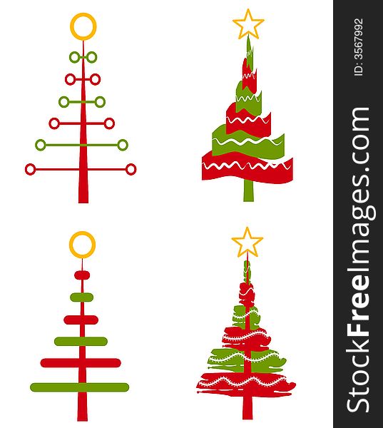 A clip art illustration of your choice of 4 unique abstract Christmas trees in simple colors isolated on white. A clip art illustration of your choice of 4 unique abstract Christmas trees in simple colors isolated on white