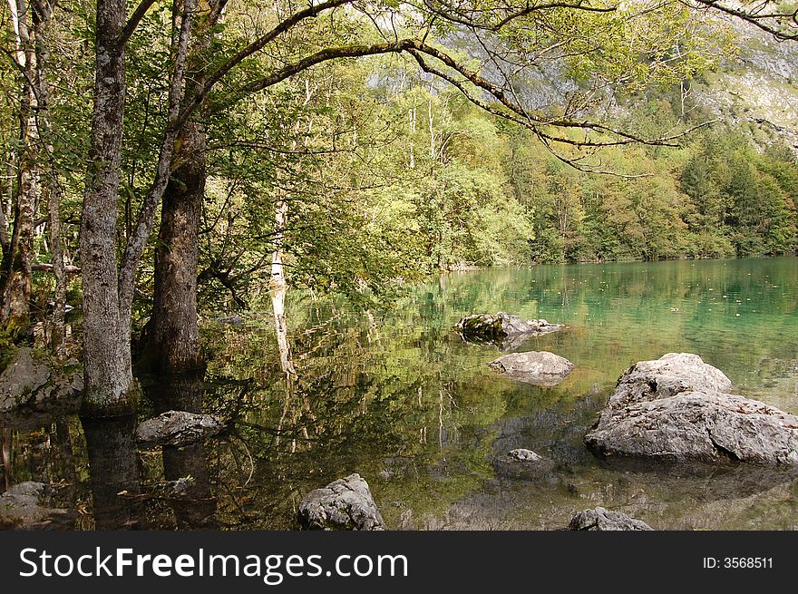 The picture shows a beautiful lake in the very south of Germany. It is lake Obersee.