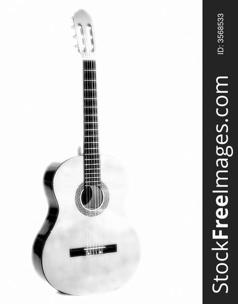 Picture of a simple plain acoustic guitar on white background. Picture of a simple plain acoustic guitar on white background