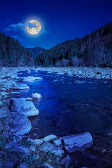 River Rocky Shore Near The Autumn Mountain Forest Stock Images River Rocky Shore Near The Autumn Mountain Forest Stock Images