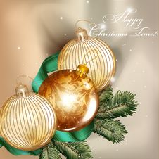 Christmas Background  With Detailed Baubles And Fir Tree Branche Stock Image