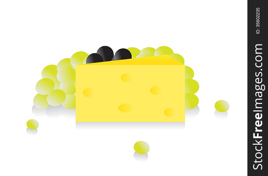 Food. Cheese and grapes on a white background