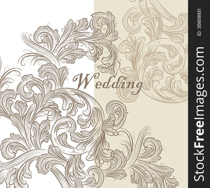 Vector hand drawn invitation design in classic floral style. Vector hand drawn invitation design in classic floral style