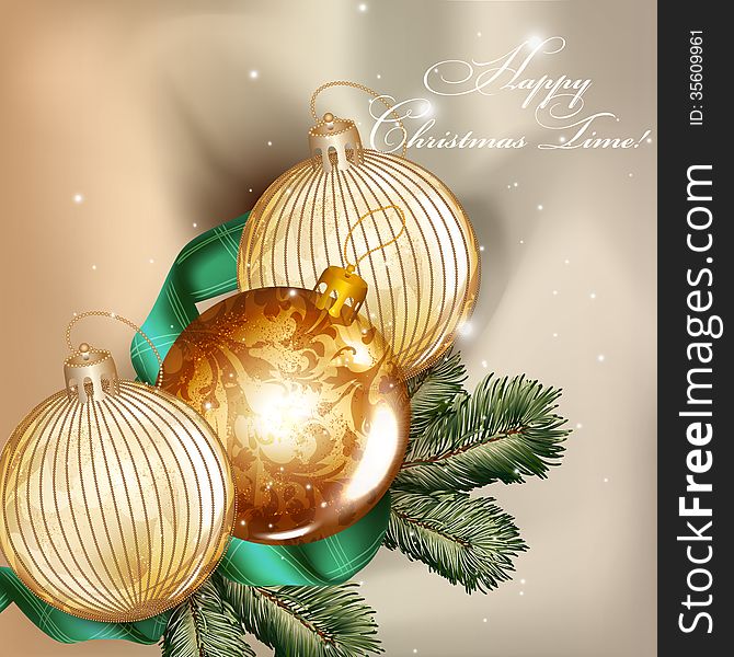 Christmas Background  With Detailed Baubles And Fir Tree Branche