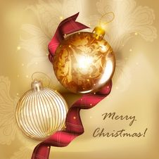 Christmas Greeting Card With Detailed Baubles And Silk Tissue Royalty Free Stock Image