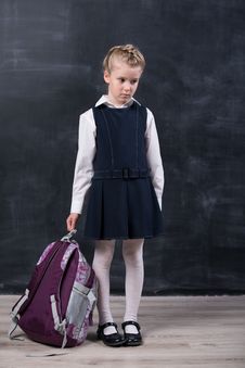 Latecomers Schoolgirl Near Blackboard Stock Image Latecomers Schoolgirl Near Blackboard Stock Image