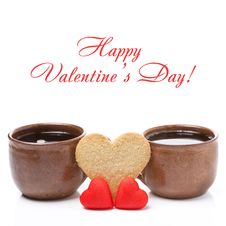 Cups Of Coffee, Cookies And Candy In The The Shape Of Heart Royalty Free Stock Photos Cups Of Coffee, Cookies And Candy In The The Shape Of Heart Royalty Free Stock Photos