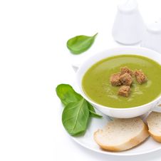 Delicious Spinach Soup With Croutons, Close-up, Isolated Royalty Free Stock Image Delicious Spinach Soup With Croutons, Close-up, Isolated Royalty Free Stock Image