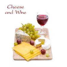 Three Kinds Of Cheese, Grapes And Wine, Isolated Stock Photography Three Kinds Of Cheese, Grapes And Wine, Isolated Stock Photography
